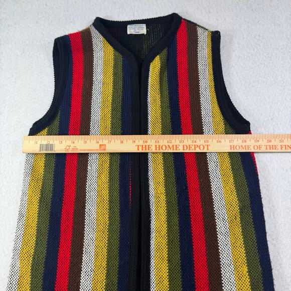 Vintage Sears Sweater Color Stripe Knit Fringe Knit Vest 60s 70s Brady Bunch - Picture 4 of 14